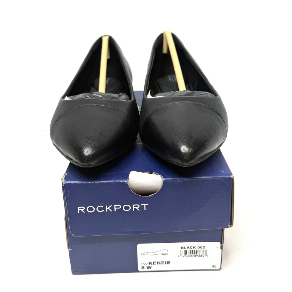 Rockport Womens Kenzie Total Motion Pointy Toe Dress Flats Black Size 8W NWT/BOX
